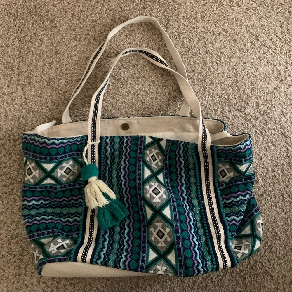 New - Patterned Tote Bag with Tassel